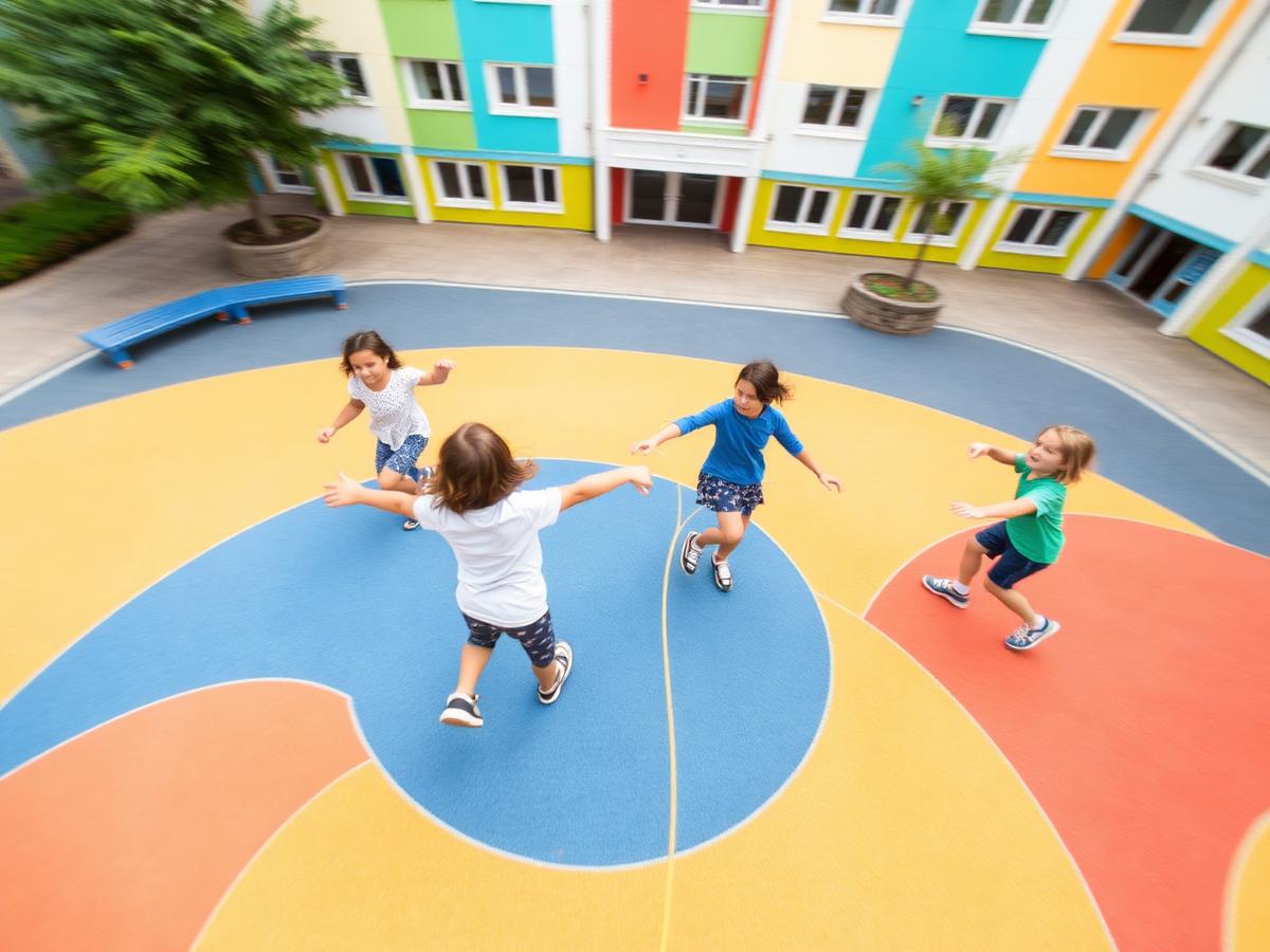 Kinderen spelen op een kleurrijke speelplaats